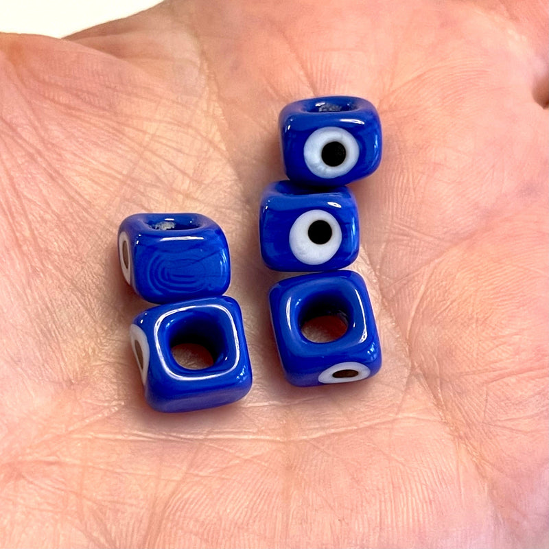 Royal Blue-Hand Made Large Hole Murano Glass Evil Eye Beads, 5 Pcs in a pack