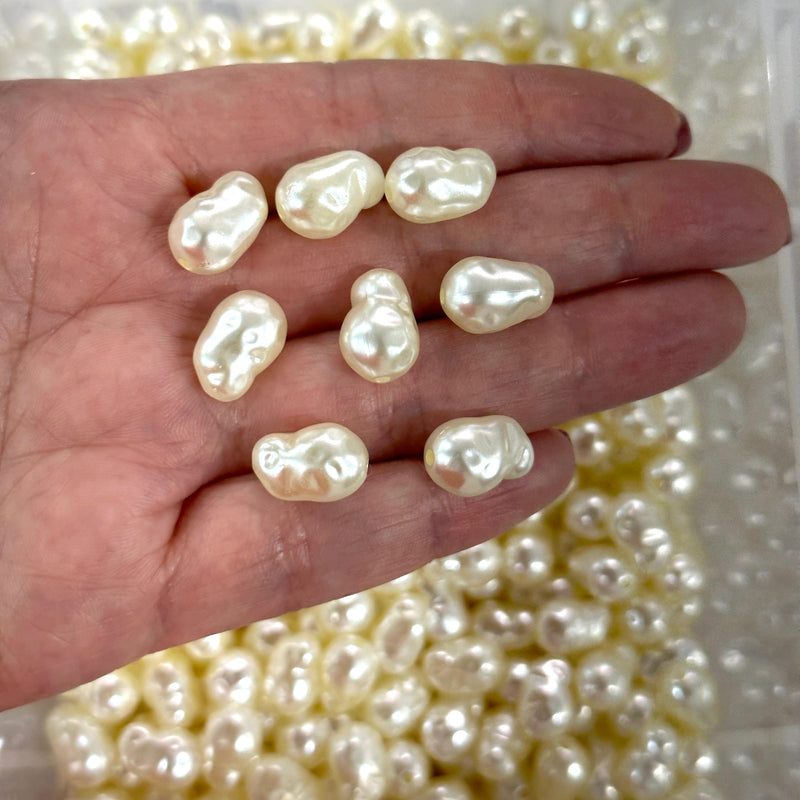 Ivory Color Acrylic Baroque Pearl 14x9mm Beads with 1.5mm Hole, 50 Gr Pack-76 Beads