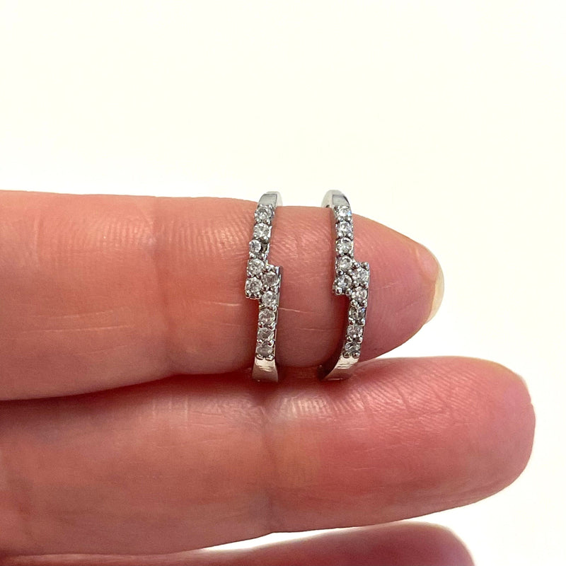 Rhodium Plated Brass Leverback Micro Pave Earrings, 17x15mm Rhodium Plated Leverback Earring Hoops