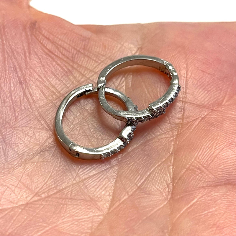 Rhodium Plated Brass Leverback Micro Pave Earrings, 17x15mm Rhodium Plated Leverback Earring Hoops