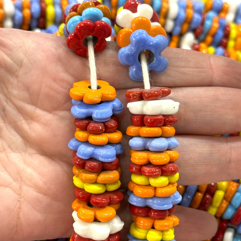 Hand Made Murano Glass Large Hole Flower Beads, 50 Beads