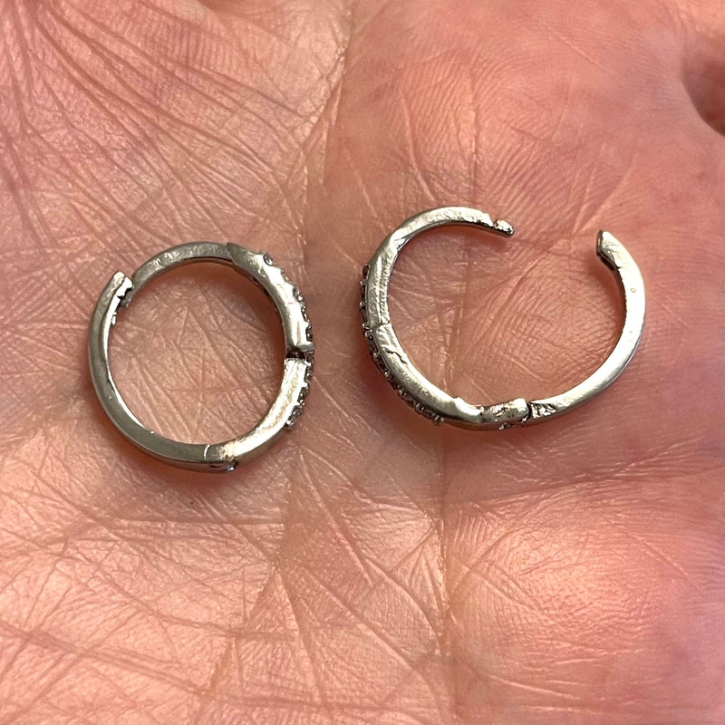 Rhodium Plated Brass Leverback Micro Pave Earrings, 17x15mm Rhodium Plated Leverback Earring Hoops