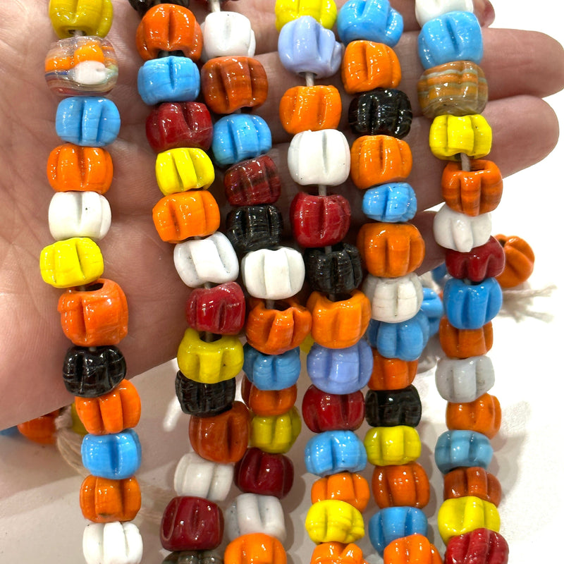 Traditional Turkish Artisan Handmade Pumpkin Glass Beads, Large Hole Glass Beads, 25 Beads in a pack