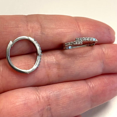 Rhodium Plated Brass Leverback Micro Pave Earrings, 17x15mm Rhodium Plated Leverback Earring Hoops