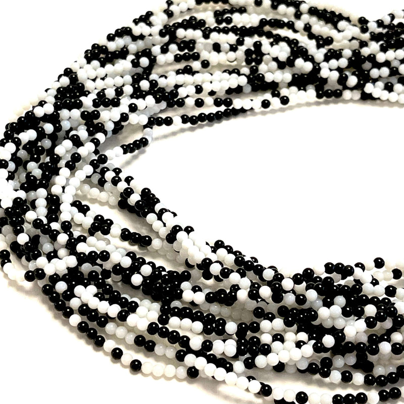 Perles rondes lisses en agate noire et blanche de 3 mm, 129 perles