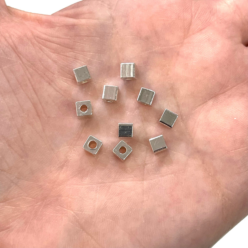 Silver Plated 4mm Cube Spacers, 10 pcs in a pack