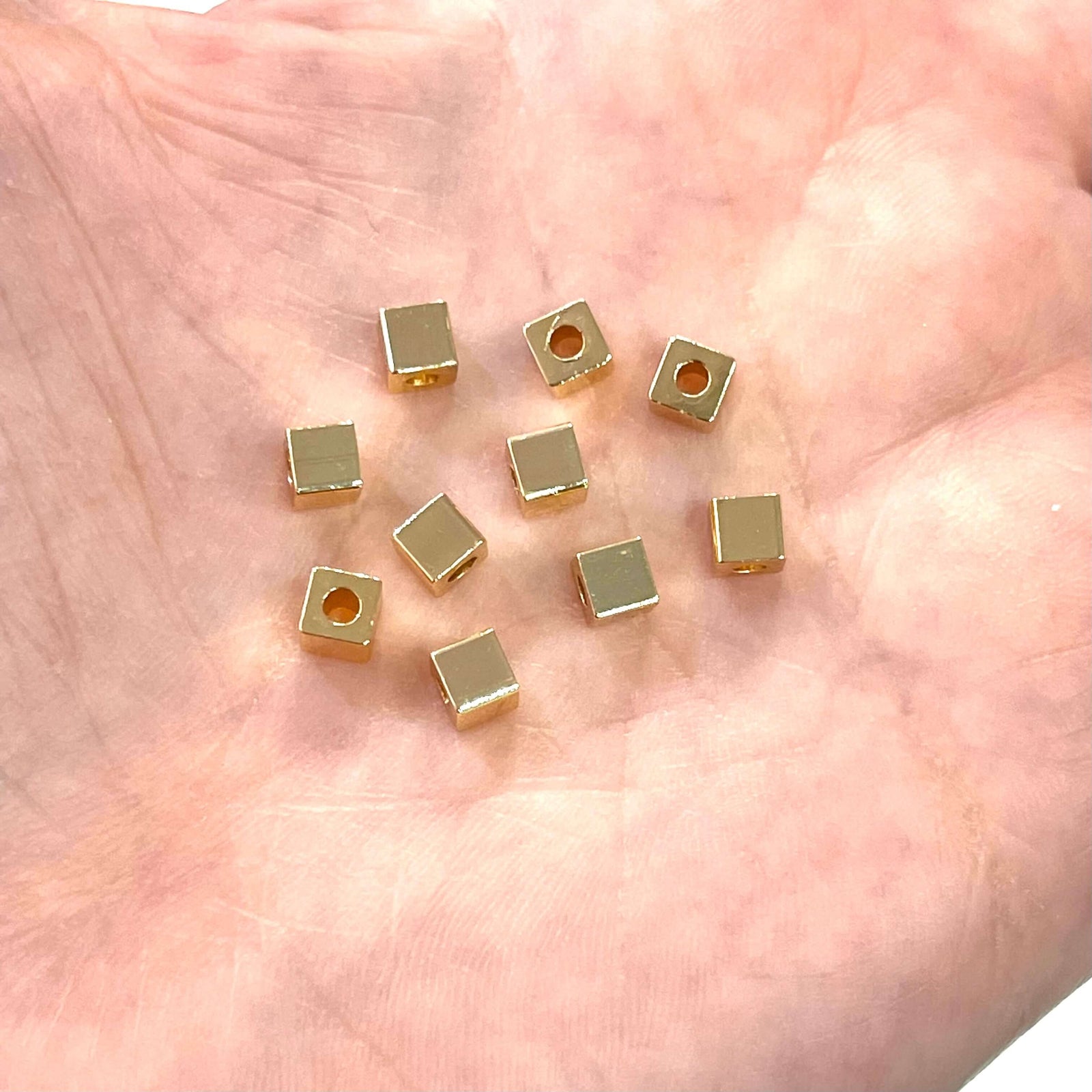 24Kt Gold Plated 4mm Cube Spacers,10 pcs in a pack