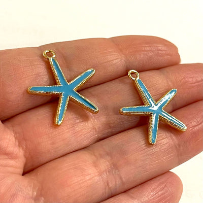 24Kt Gold Plated Blue Enamelled Brass Starfish Charms, 2 pcs in a pack£2