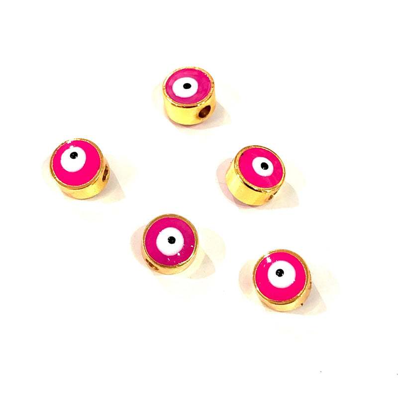 7mm 24K Gold Plated Evil Eye Beads, 7mm 24K Gold Plated Evil Eye Spacers, 5 Pcs in a Pack