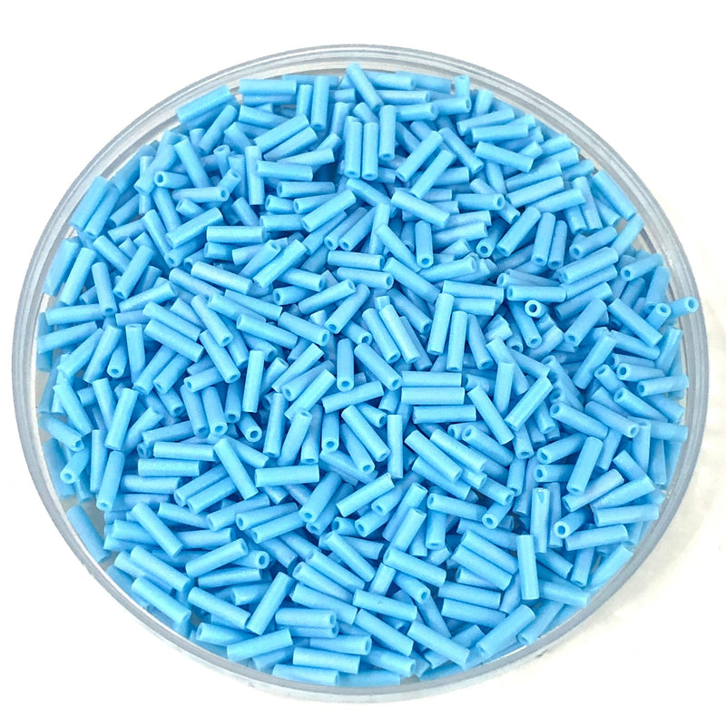 Miyuki Bugles size 6mm 0413FR Opaque Turquoise Blue AB Matted 10 grams.