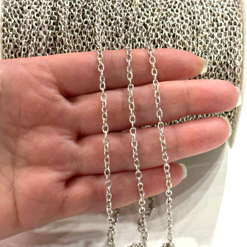 Antique Silver Plated Rolo Chain 4x2.5mm Open Link Rolo Chains, Silver Curb Chain,