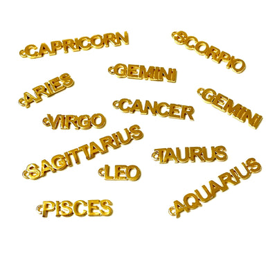 24Kt Gold Plated Letter Zodiac Charm, Brass Zodiac Horoscope Sign,