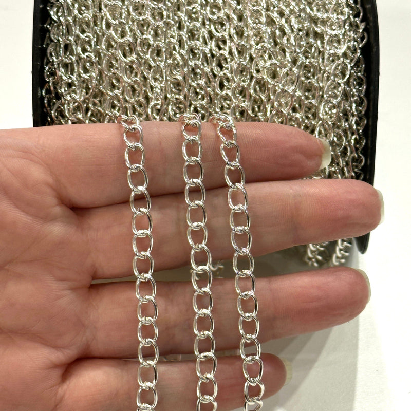 Silver Plated 7x5mm Gourmet Chain, Silver Plated Open Link Chain