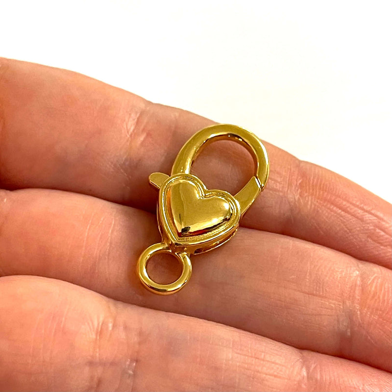 Grands fermoirs mousquetons en forme de cœur plaqués or 24 carats, 2 pièces dans un paquet