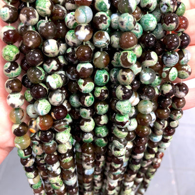 Agate Gemstone Beads, Brown-Green Agate lisse ronde 8mm, 47 perles par brin,Perles,Perles de pierres précieuses,Pierre naturelle