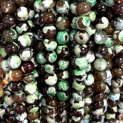 Agate Gemstone Beads, Brown-Green Agate lisse ronde 8mm, 47 perles par brin,Perles,Perles de pierres précieuses,Pierre naturelle