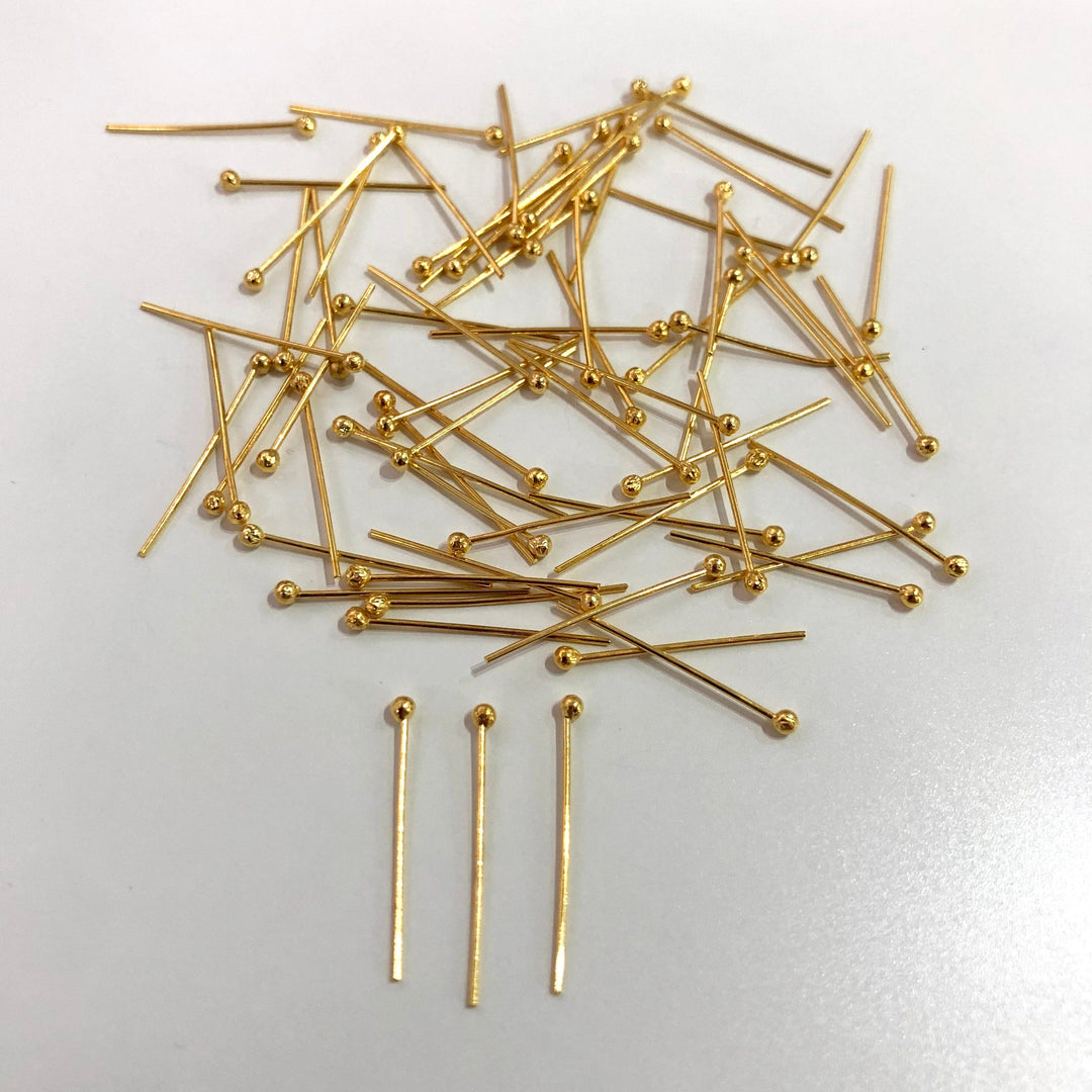 24Kt Gold Plated Ballpoint Headpins, 0.5mm by 30mm, 24Kt Gold Plated Brass Ball Head Pins