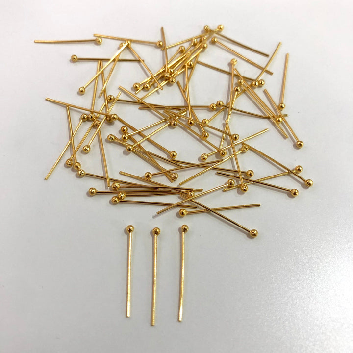 24Kt Gold Plated Ballpoint Headpins, 0.5mm by 30mm, 24Kt Gold Plated Brass Ball Head Pins