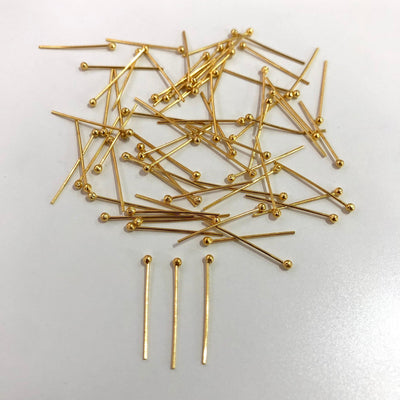 24Kt Gold Ballpoint Headpins, 0.5mm by 40mm, 24Kt Gold Plated Brass Ball Head Pins