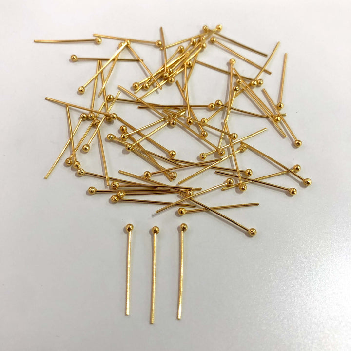 24Kt Gold Plated Ballpoint Headpins, 0.5mm by 20mm, 24Kt Gold Plated Brass Ball Head Pins