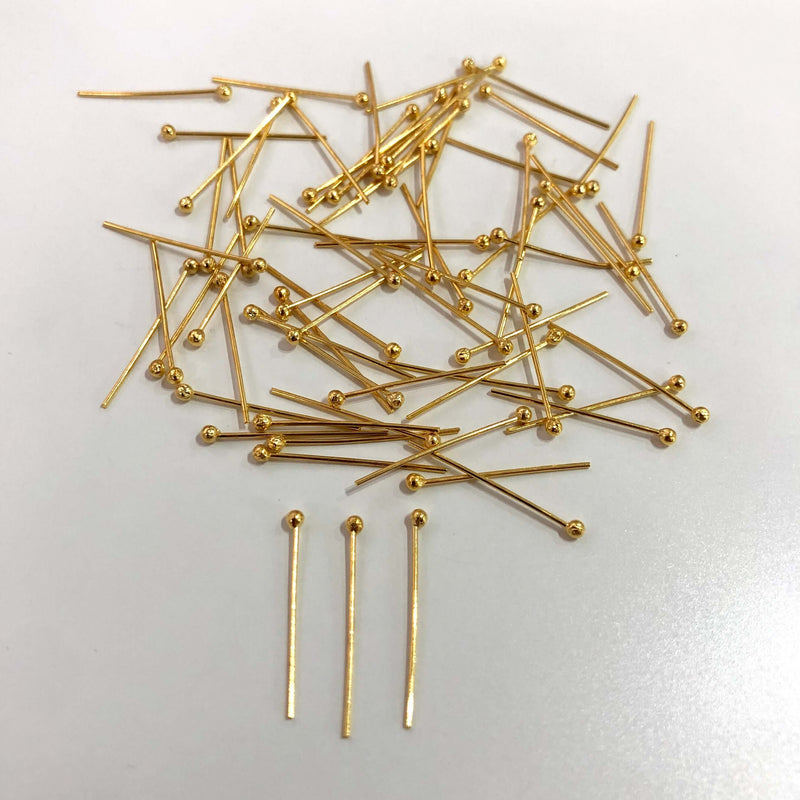 24k Gold Ballpoint Headpins, 0.5mm (24 Gauge) by 20mm, 24K Gold Plated Brass Ball Head Pins£3