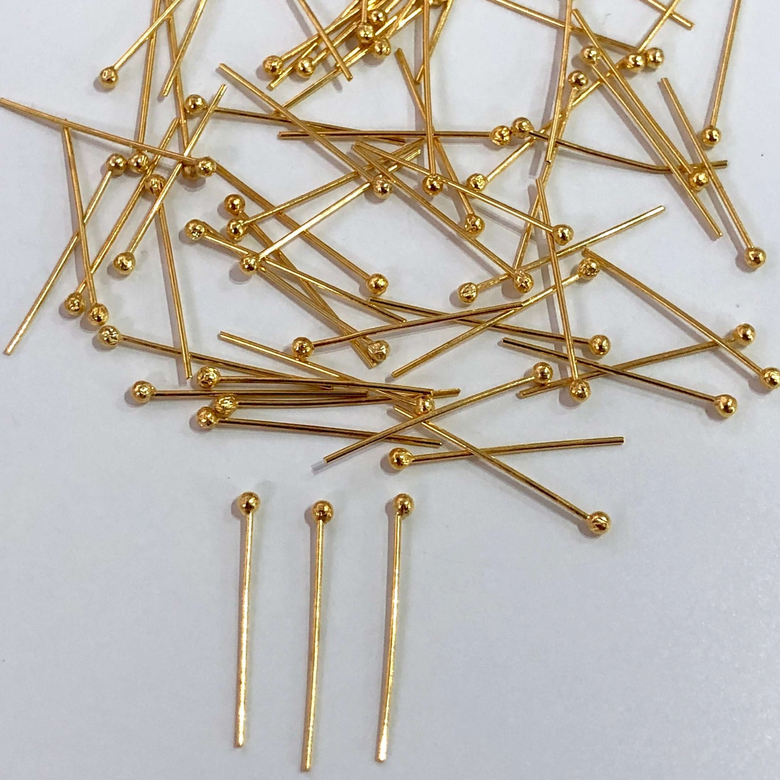 24Kt Gold Plated Ballpoint Headpins, 0.5mm by 20mm, 24Kt Gold Plated Brass Ball Head Pins
