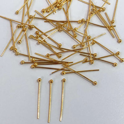 24k Gold Ballpoint Headpins, 0.5mm (24 Gauge) by 20mm, 24K Gold Plated Brass Ball Head Pins£3
