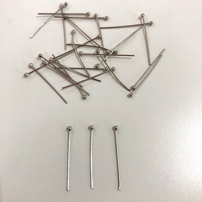 Rhodium Plated Ball Point Headpins, 0.5mm (24 Gauge) by 30mm, Rhodium Plated Brass Ball Head Pins