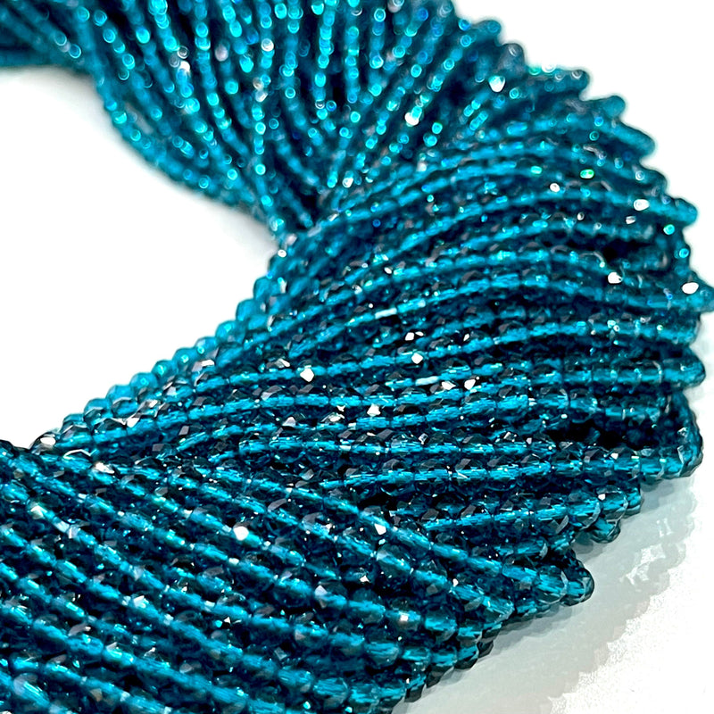 3mm Teal Blue Jade Faceted Round Gemstone Beads, 127 Beads