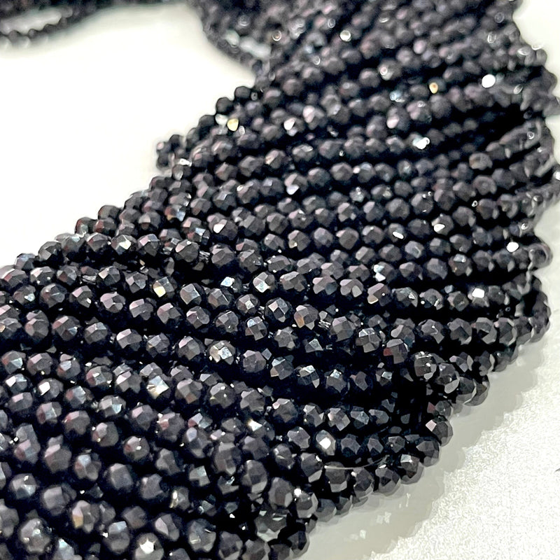 Perles rondes à facettes en jade noir de 3 mm, 127 perles