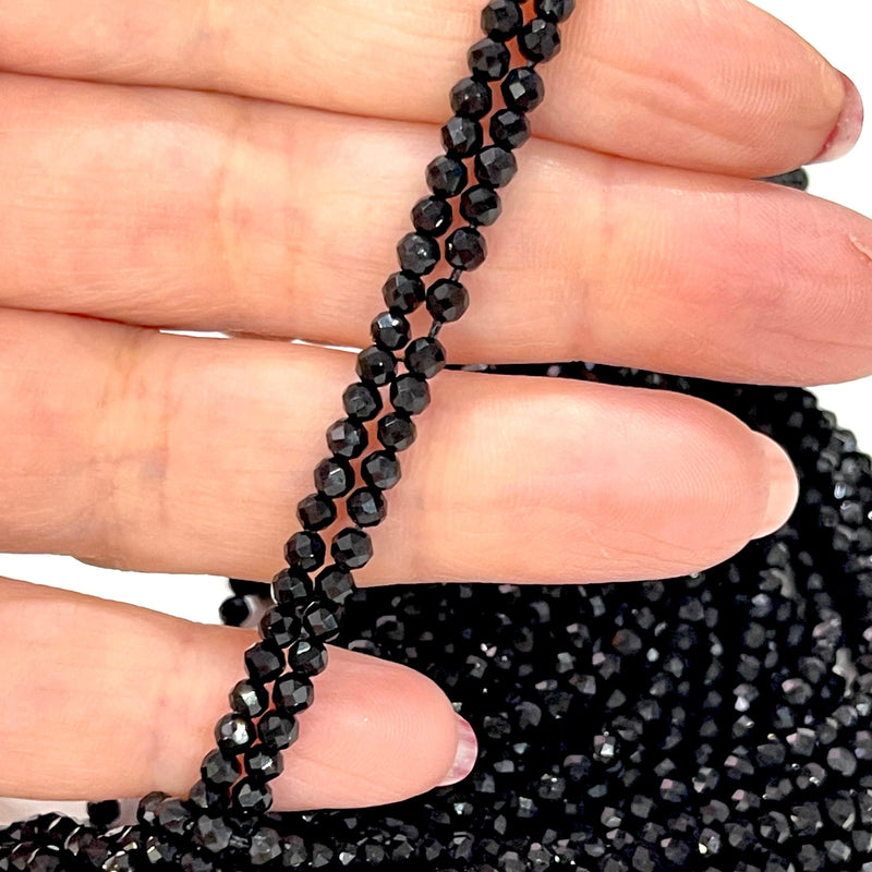 Perles rondes à facettes en jade noir de 3 mm, 127 perles