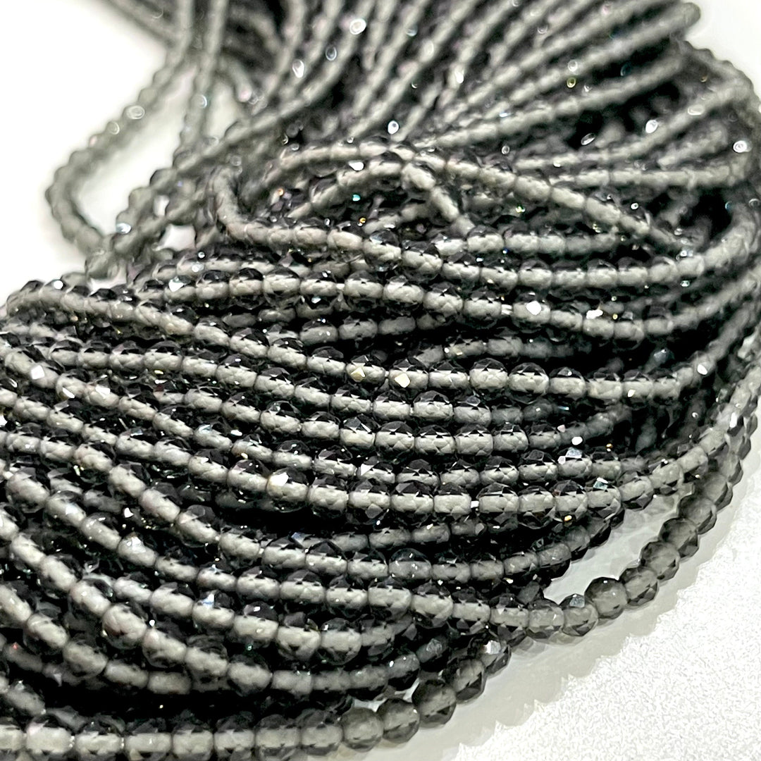 3mm Black Diamond Jade Faceted Round Gemstone Beads, 127 Beads