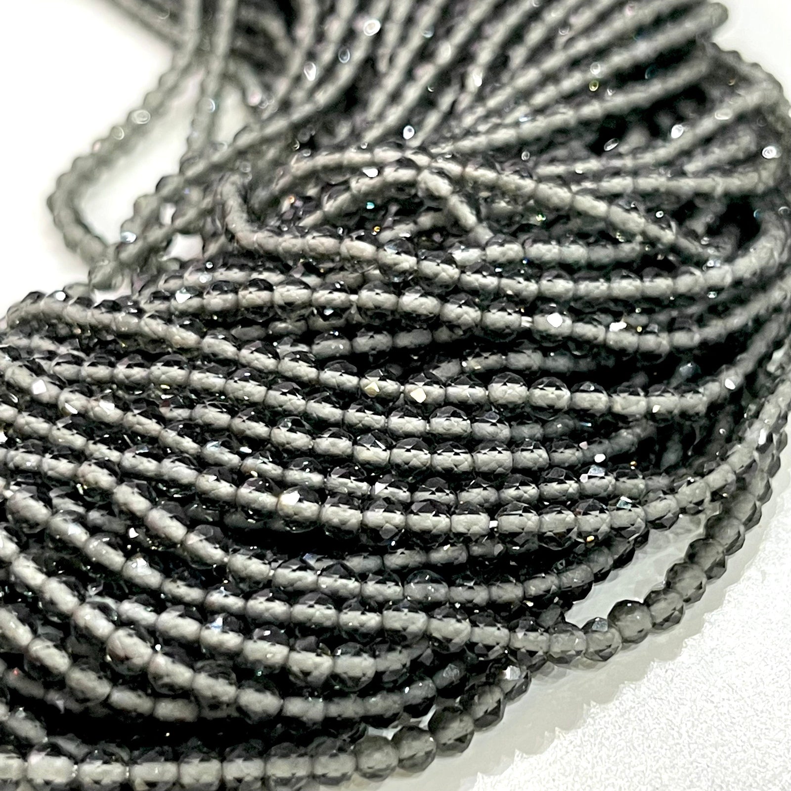 3mm Black Diamond Jade Faceted Round Gemstone Beads, 127 Beads