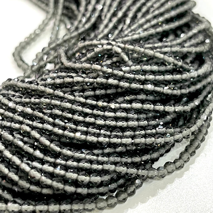3mm Black Diamond Jade Faceted Round Gemstone Beads, 127 Beads