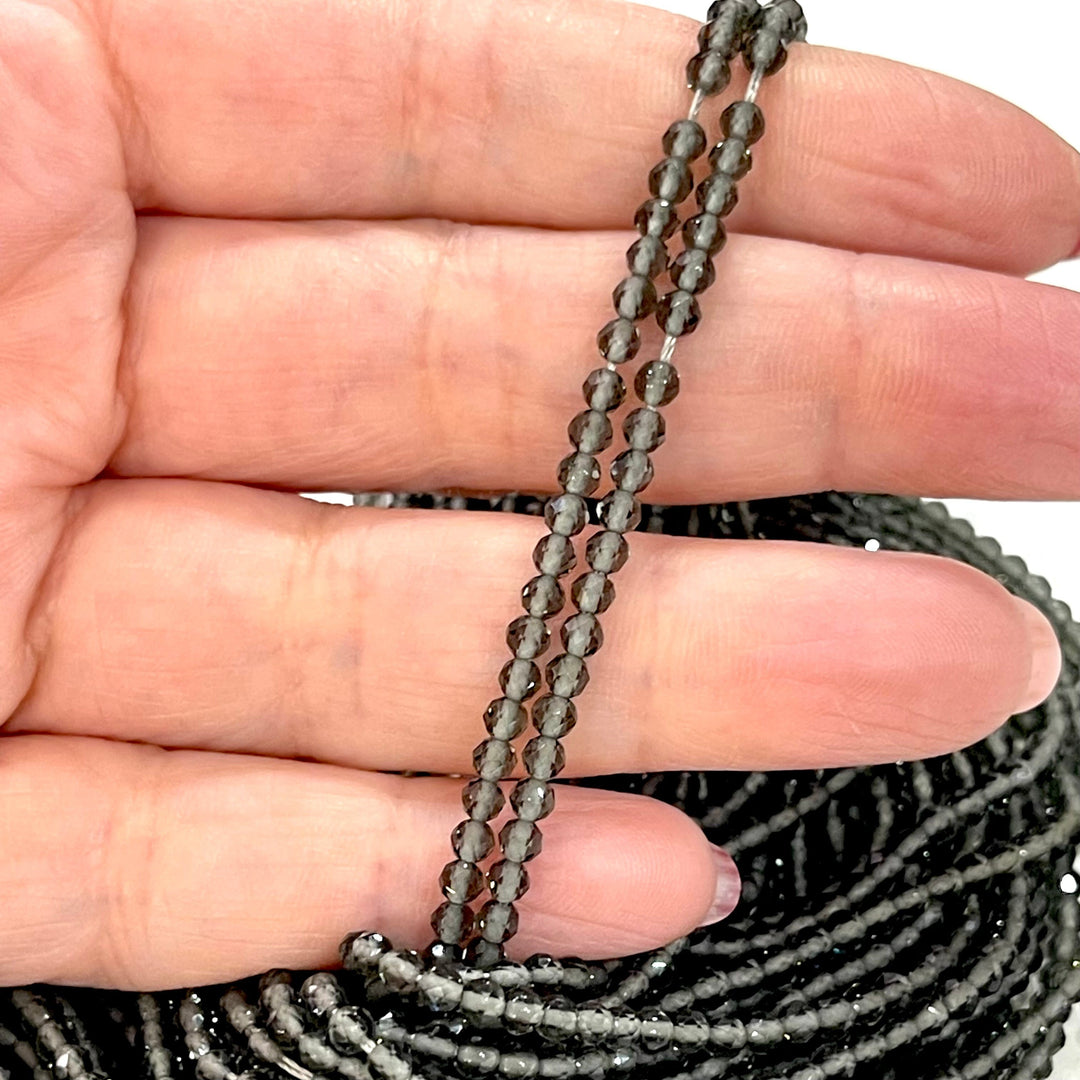 3mm Black Diamond Jade Faceted Round Gemstone Beads, 127 Beads