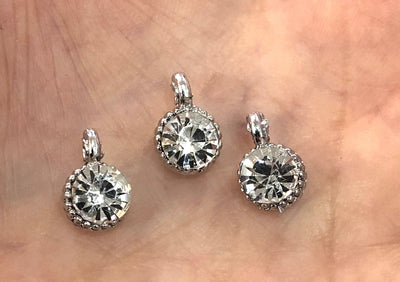 Cubic Zirconia CZ, Silver Plated Charms, 3 Pcs in a pack
