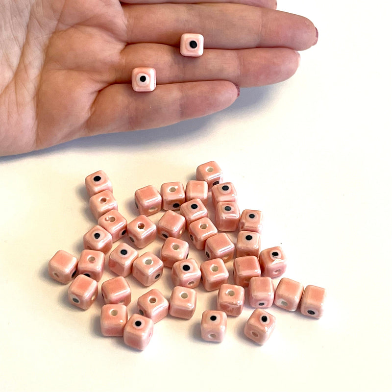 Breloques double face en céramique pêche Evil Eye Cube fabriquées à la main, 5 pièces dans un paquet