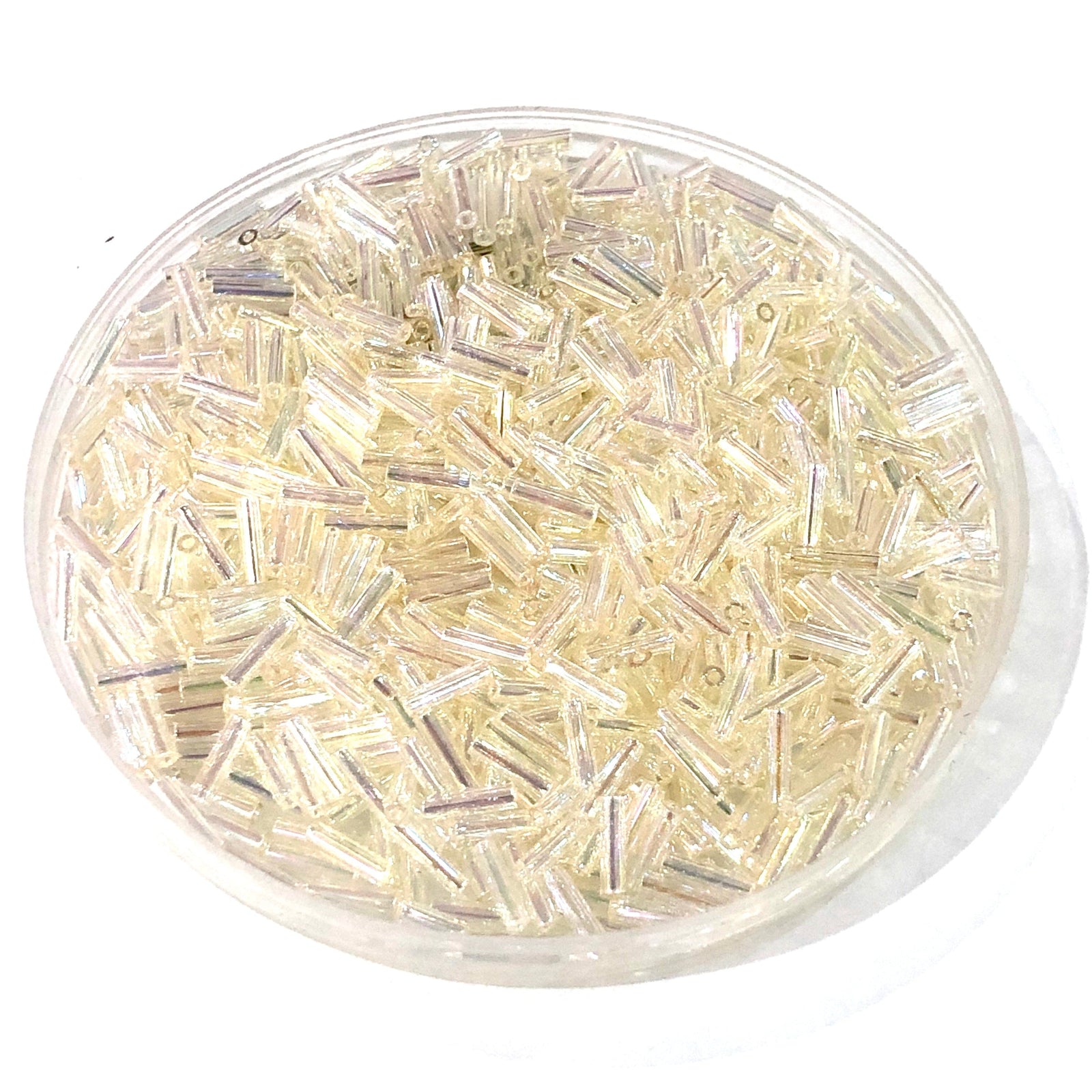 Miyuki Bugles size 6mm 2442 Crystal Ivory Gold Luster 10 grams.