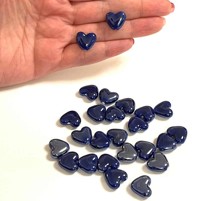 Breloques en forme de coeur bleu marine en céramique faites à la main, 5 pièces dans un paquet
