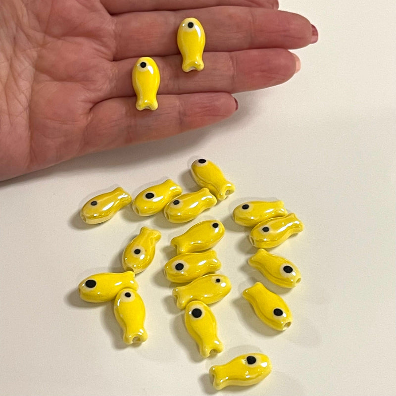 Breloques de poisson jaune en céramique faites à la main, 3 pièces dans un paquet