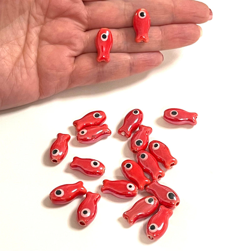 Handgefertigte rote Fisch-Charms aus Keramik, 3 Stück in einer Packung
