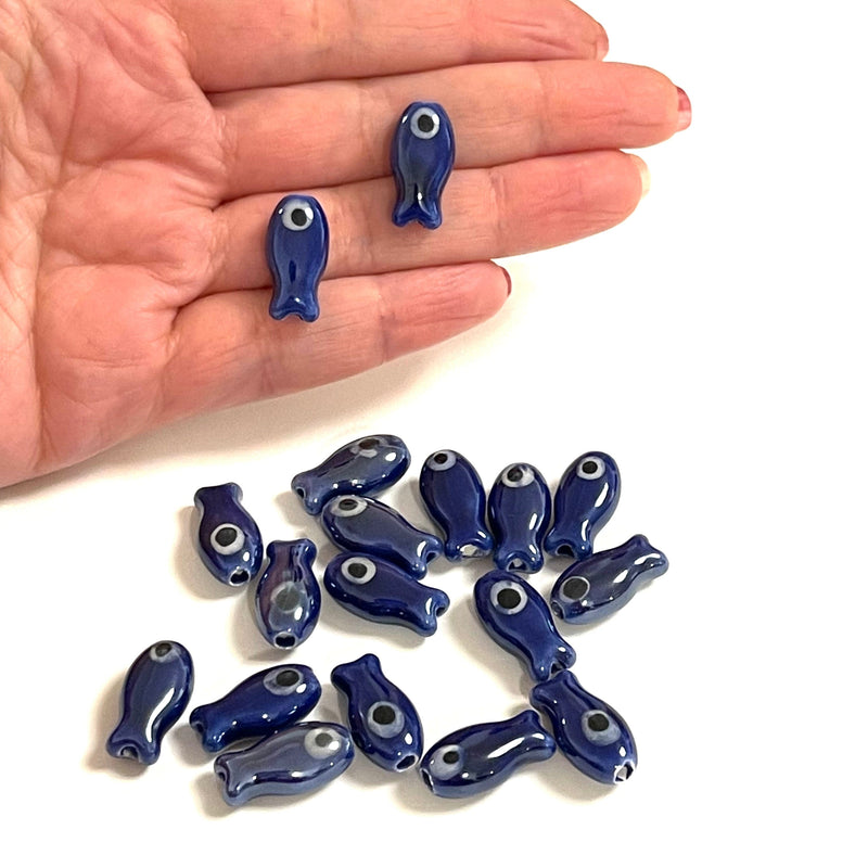 Breloques de poisson bleu marine en céramique faites à la main, 3 pièces dans un paquet
