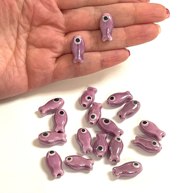 Charmes de poisson lilas en céramique faits à la main, 3 pièces dans un paquet