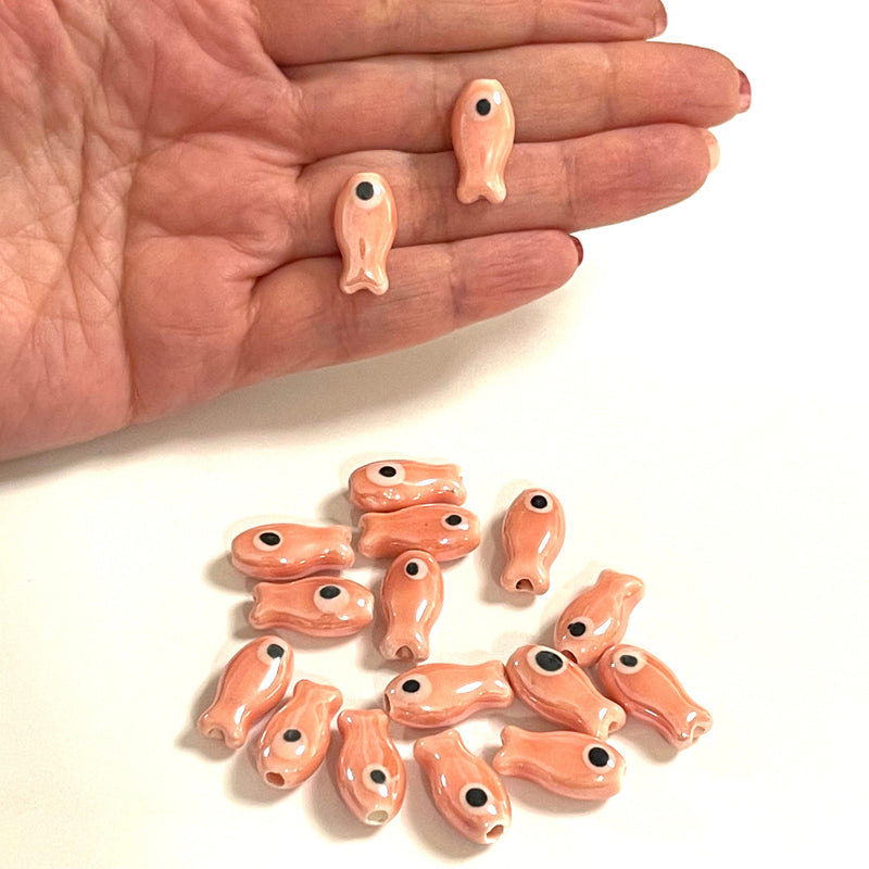 Hand Made Ceramic Peach Fish Charms, 3 pcs in a pack