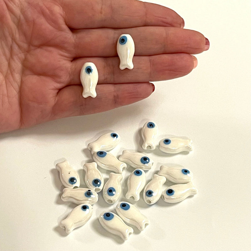Hand Made Ceramic White Fish Charms, 3 pcs in a pack