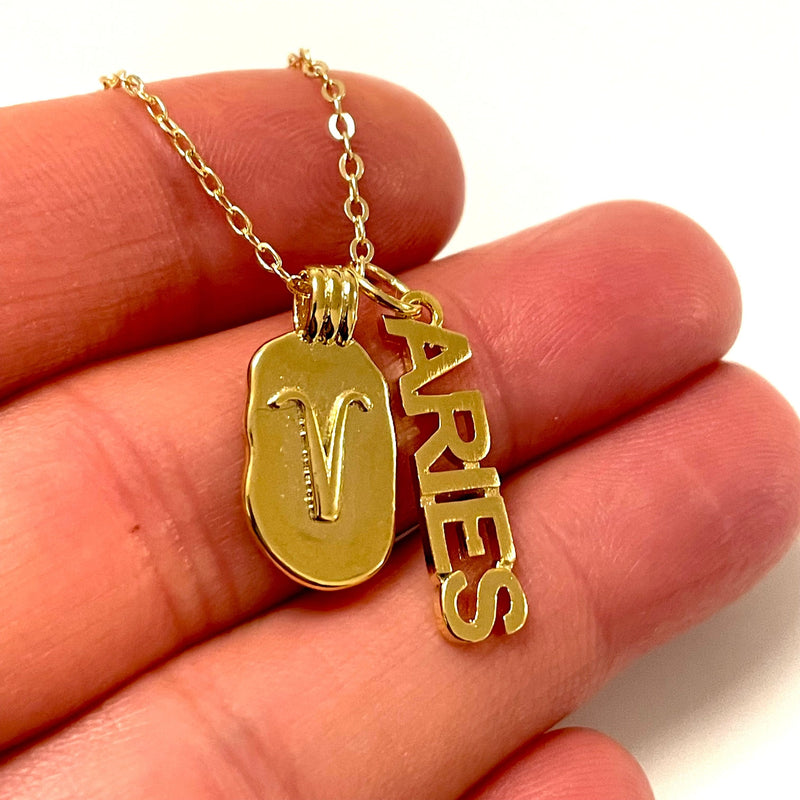 24Kt Gold Plated Brass Zodiac Horoscope Sign, Constellation Medallion Pendant,  Celestial Astrology Charm for Necklace Jewelry Making-Chain&Jump Rings Not Included