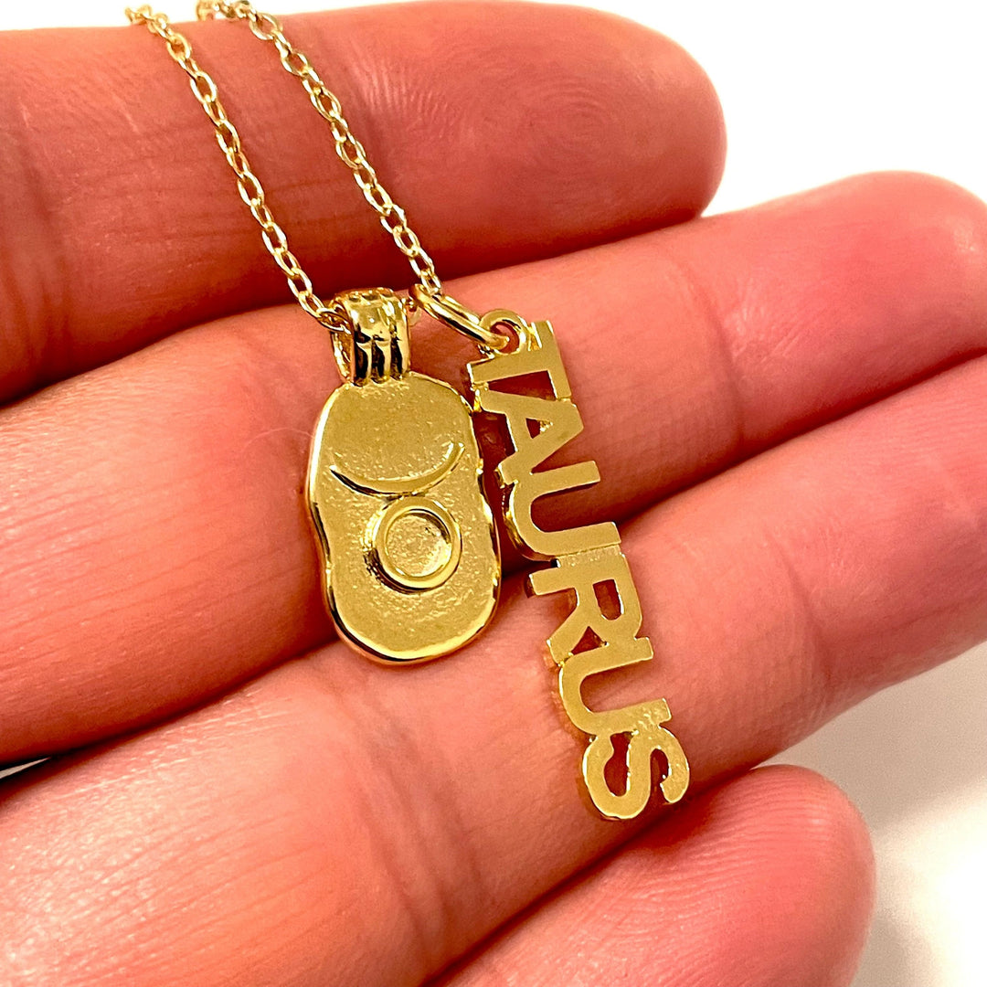 24Kt Gold Plated Brass Zodiac Horoscope Sign, Constellation Medallion Pendant, Celestial Astrology Charm for Necklace Jewelry Making-Chain&amp;Jump Rings Not Included