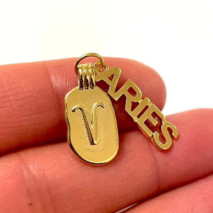 24Kt Gold Plated Brass Zodiac Horoscope Sign, Constellation Medallion Pendant, Celestial Astrology Charm for Necklace Jewelry Making-Chain&amp;Jump Rings Not Included