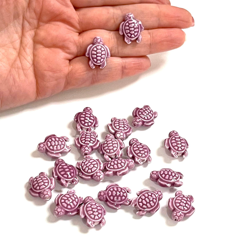 Handgefertigte lilafarbene Schildkröten-Anhänger aus Keramik, 5 Stück in einer Packung
