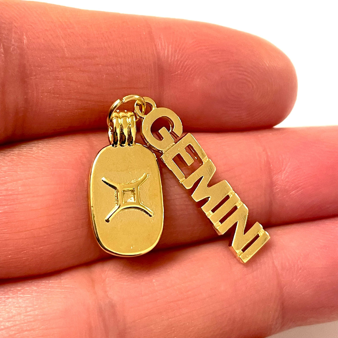 24Kt Gold Plated Brass Zodiac Horoscope Sign, Constellation Medallion Pendant, Celestial Astrology Charm for Necklace Jewelry Making-Chain&amp;Jump Rings Not Included